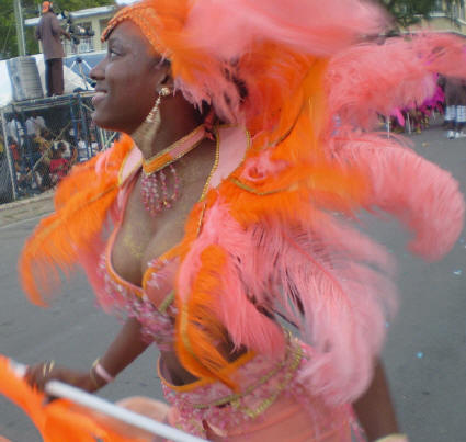Beautiful woman in a parade costume in the Crucian Christmas Carnival.
