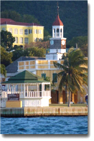 A view of historic Christiansted from a boat in the harbor.