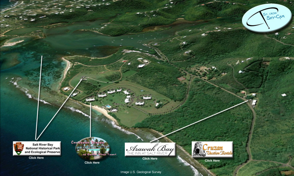 Aerial view of the Salt River Bay National Historic Park and the Gentle Winds Area of St Croix.