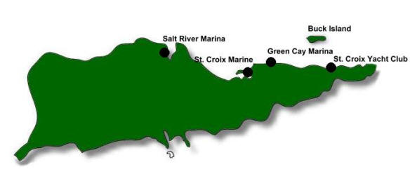 Map of St. Croix showing locations of marinas.